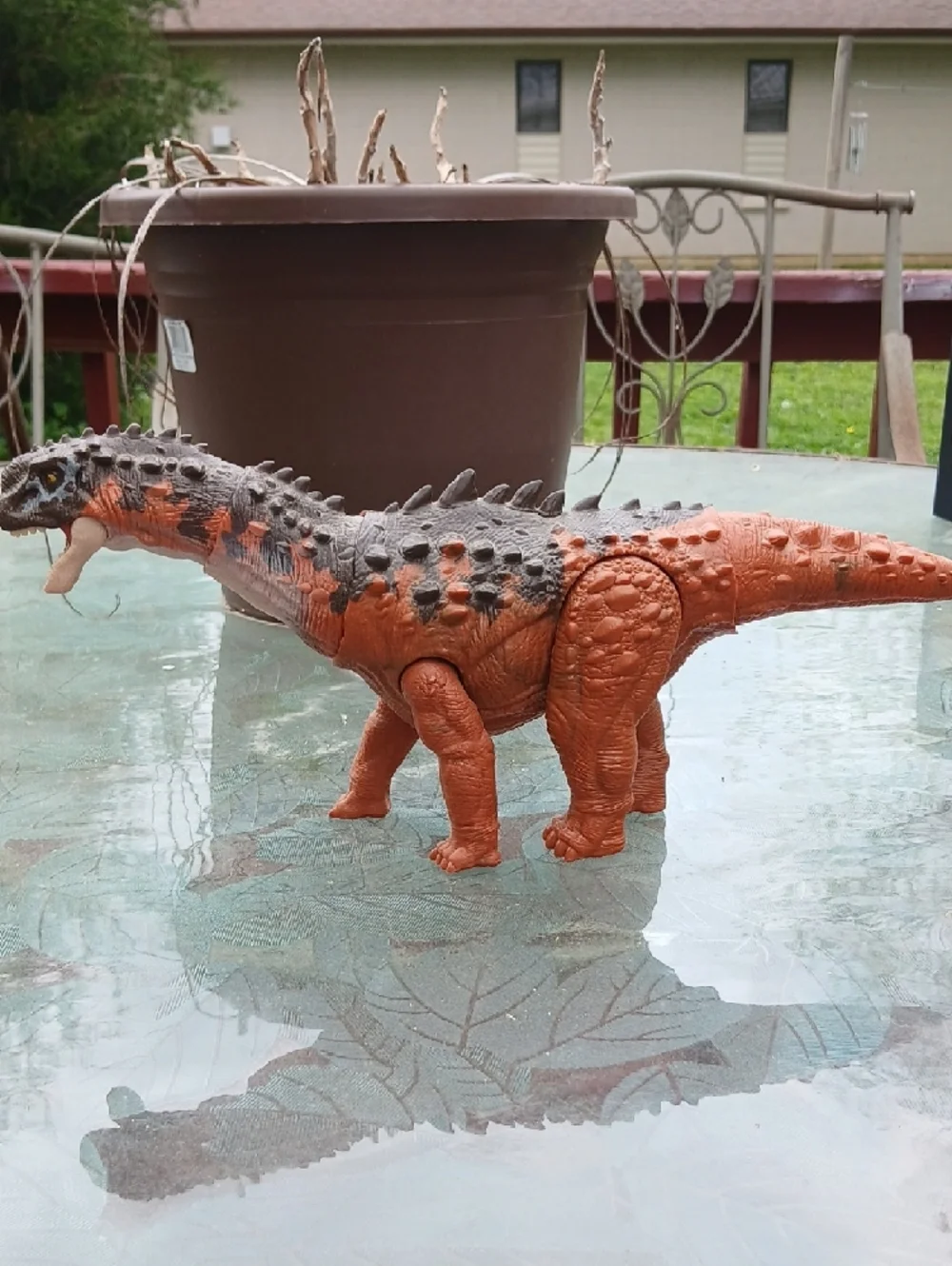 Orange and Black Armored Dinosaur Reptile Toy - Realistic Figure